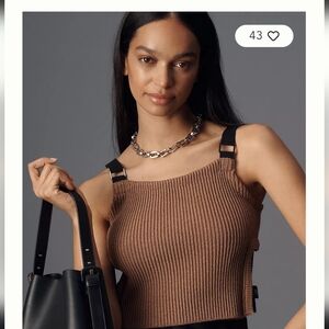 Anthropologie Ribbed Sweater Utility Tank Top Sz L